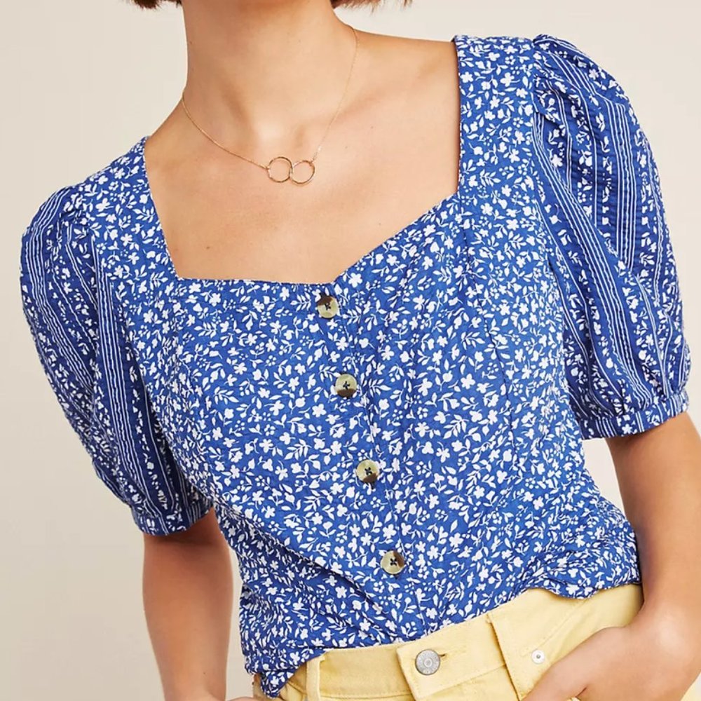 Maeve Blue Floral Puff Sleeve Top